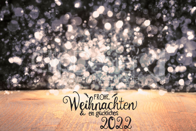 Christmas Background, Red Sparkling Lights, Glueckliches 2022 Means Happy 2022