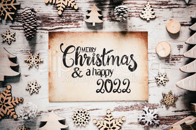 Wooden White Christmas Decoration, Merry Christmas And Happy 2022