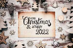 Wooden White Christmas Decoration, Merry Christmas And Happy 2022