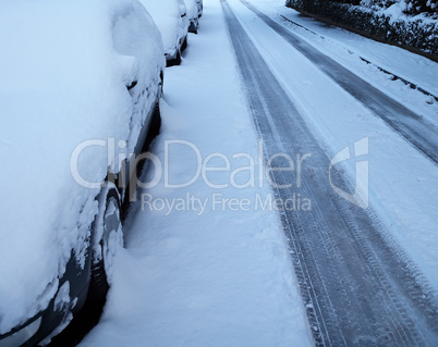 Snow covered cars