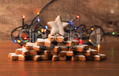 Stacked cinnamon stars on a wooden table