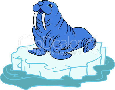 Cartoon drawing of a walrus on an ice floe in the Arctic