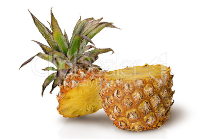 Cut in half pineapple isolated on white