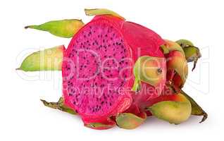 Dragon fruit half rotated isolated on white