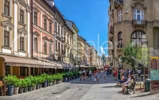 Shevska street in Lviv, Ukraine