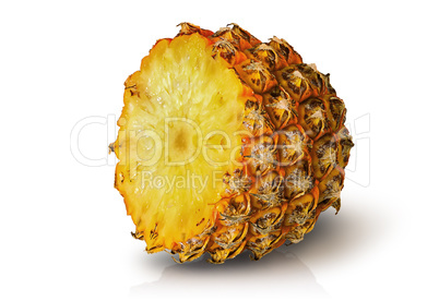 Half of pineapple rotated isolated on white