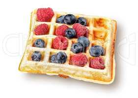 French waffle with berries top wiev isolated on white