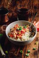 Scrambled eggs with tomatoes and turkish coffee