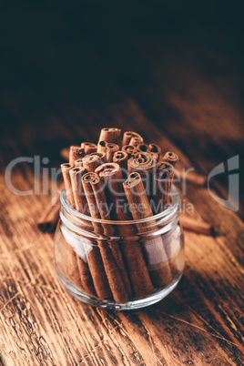 Cinnamon sticks in a glass jar