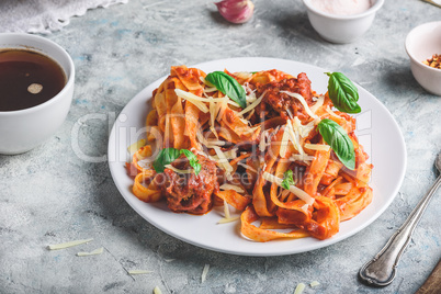 Pasta with mini meatballs