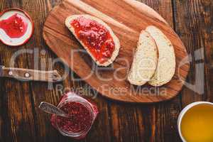 Toast with homemade raspberry jam
