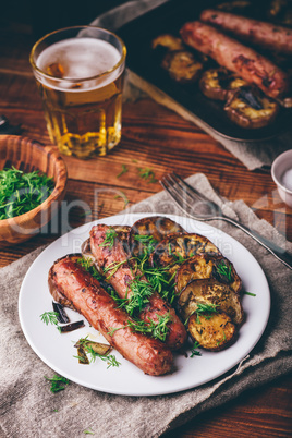 Baked Pork Sausages with Eggplant Slices