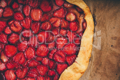 Part Of Baked Strawberry Galette On Baking Paper