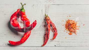 Fresh, dried and crushed red chili pepper
