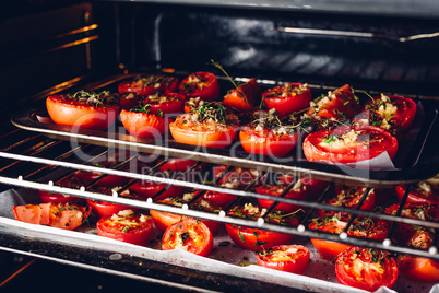 Baking Tomatoes with Herbs and Garlic in Oven