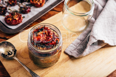 Oven Baked Tomatoes with Oil and Herbs in a Jar