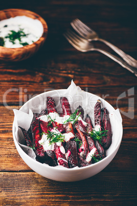 Oven baked beet with yogurt and dill dressing