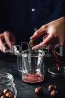 Steeping tea in glass mug