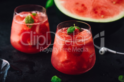 Fresh cocktail with watermelon and strawberry