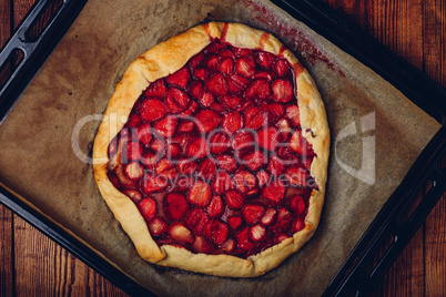 Fresh Baked Strawberry Galette On Baking Sheet