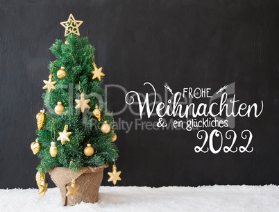 Christmas Tree, Black Background, Snow, Glueckliches 2022 Means Happy 2022