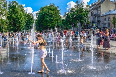 Fountain near the Opera theatre in Lviv, Ukraine