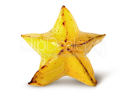 Ripe starfruit front view isolated on white