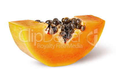 Small piece of ripe papaya rotated isolated on white