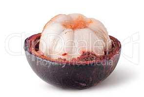 Ripe opened mangosteen front view isolated on white