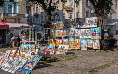 Art market near the Opera theatre in Lviv, Ukraine