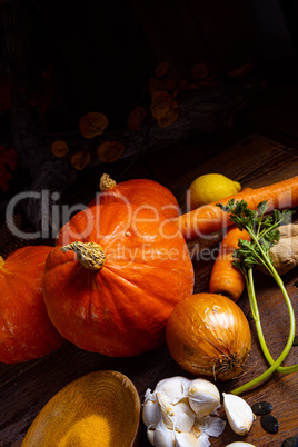 Pumpkin soup, delicious ingredients