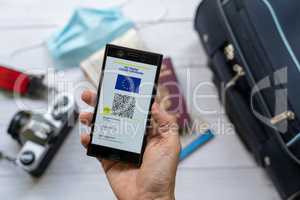 EU Digital Covid Certificate app for smartphone with quad code.