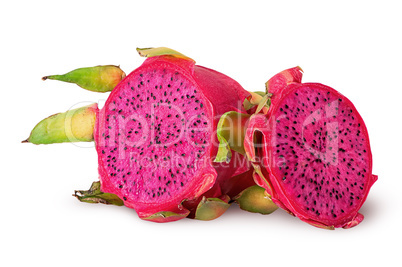 Dragon fruit two halves unfolded isolated on white