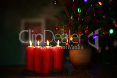 Advent Season, four candles burning. Advent background