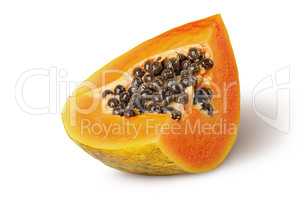 Single segment of ripe papaya isolated on white