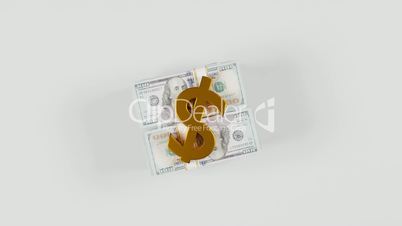 Rotating dollar notes with a big golden dollar icon