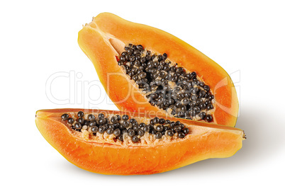 Half and quarter ripe papaya top wiev