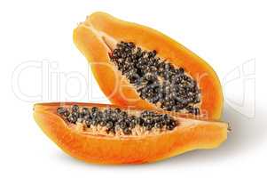 Half and quarter ripe papaya top wiev