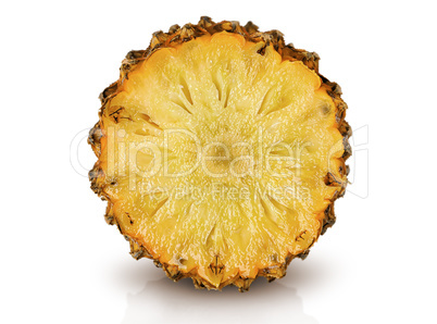 Half of pineapple slice side view isolated on white