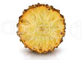 Half of pineapple slice side view isolated on white