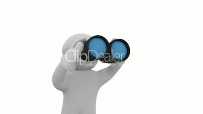 Small businessman with a magnifying glass searching