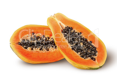 Two half ripe papaya one after another