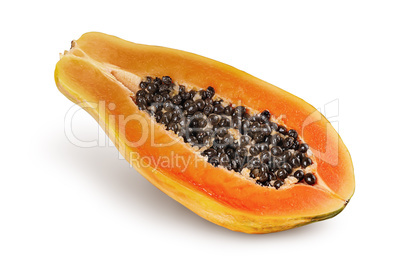 Single half ripe papaya rotated isolated on white