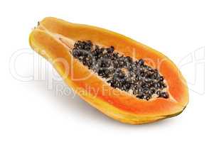 Single half ripe papaya rotated isolated on white