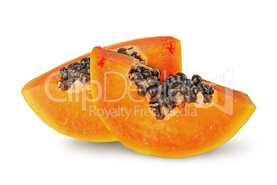 Two slices of ripe papaya isolated on white