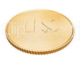 gold 1$ coin on white