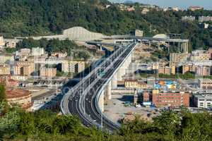 Genoa, Italy - 09 05 2020: The new San Giorgio bridge in Genoa, Italy.
