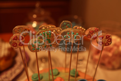 Birthday cake. Caramel decoration on birthday cake.