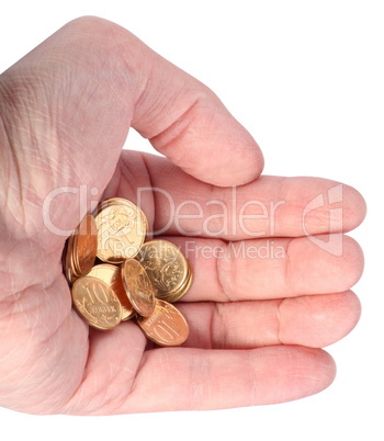 Hand with Copper Coins Isolated