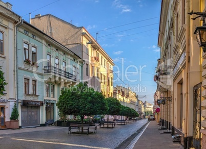 Main street of the old town of Chernivtsi, Ukraine